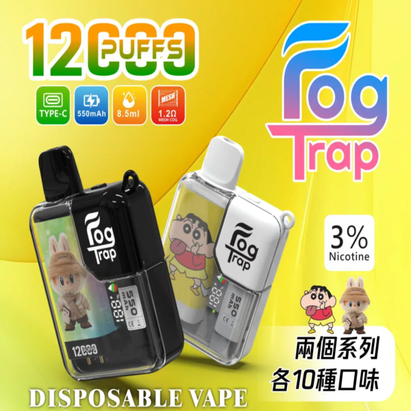 LABUBU & 蠟筆小新聯名款 Fog trap 12000 口拋棄式｜IP 聯名收藏・12K 超大容量・彩色螢幕・台灣限量